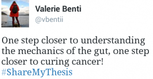 Twitter screenshot: "One step closer to understanding the mechanics of the gut, one step closer to curing cancer! #ShareMyThesis"