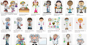 Screen shot with the first few image results for "scientists" clip art