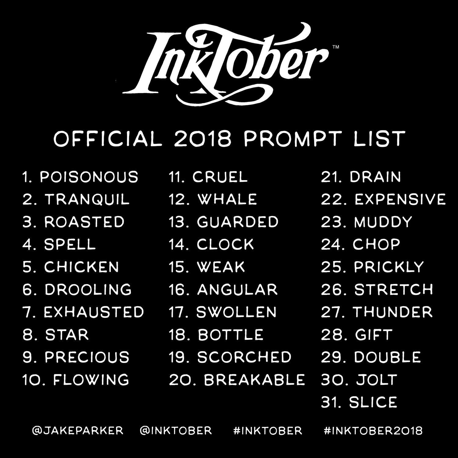  inktober prompt list 2018