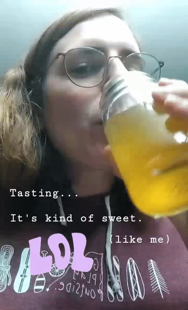 looped gif of tasting the not-yet-beer.
Text: Tasting... It's kind of sweet (like me) LOL!
